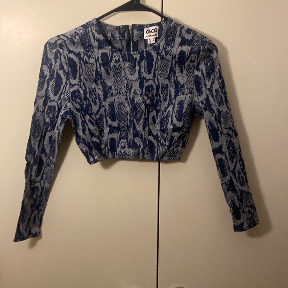 Women ASOS Denim Long Sleeve Zippered Back Crop Top